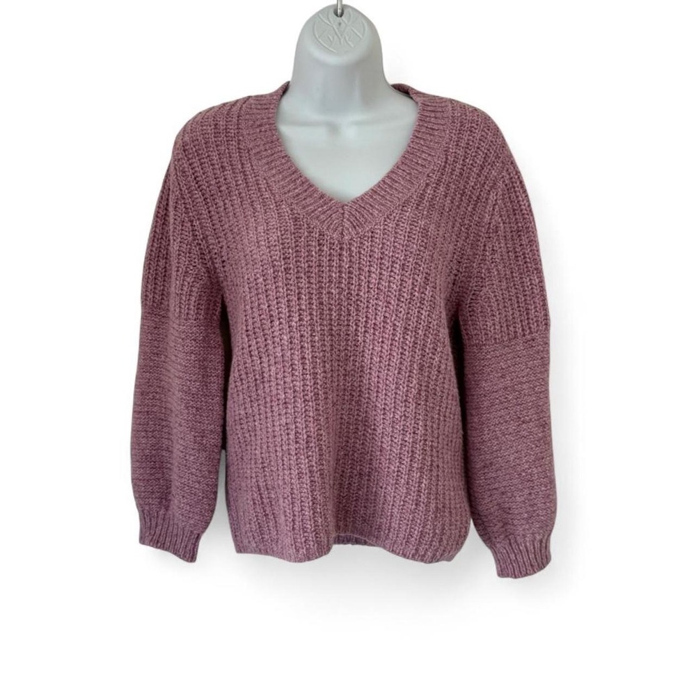 Outerknown 100% Cashmere V-Neck Ribbed Knit Sweater Lilac Pink Womens XS